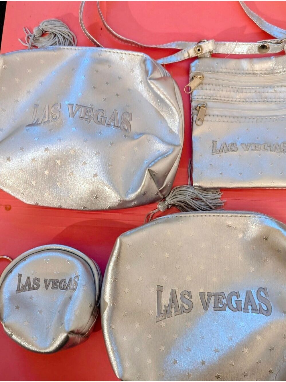 Las Vegas Silver Metallic 4 pc cosmetics bag set